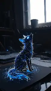 A fox illuminated by the future