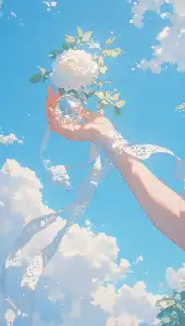 Holding a white rose
