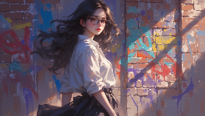 Graffiti brick wall crossing