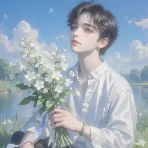 The youth holding flowers