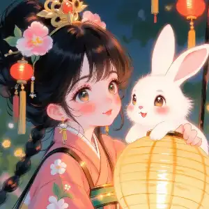 The girl carrying a rabbit lantern
