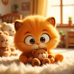 Garfield hugging a teddy bear