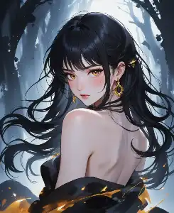 The Radiance of a Black-Haired Beauty - Golden Flame
