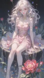 The delicate girl in the flower pond